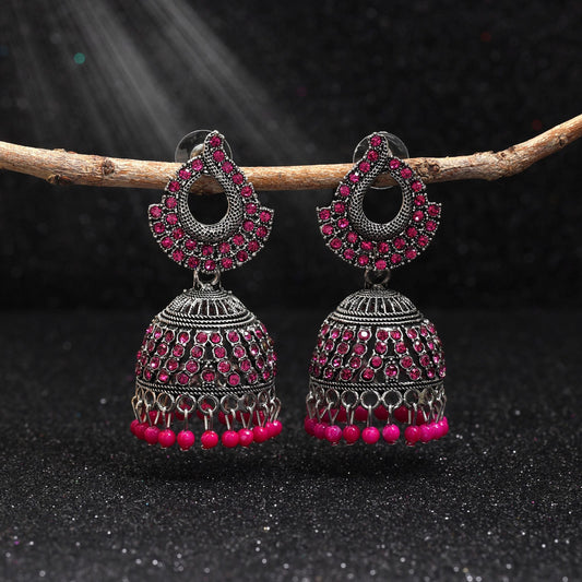 Gorgeous Rani Color Oxidised Earrings Designed For Brides, Parties, And Indian Cultural Fashion Styling