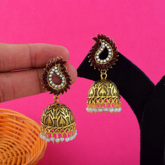 Stylish Maroon Color Oxidised Earrings Perfect For Wedding Functions, Cultural Events, And Party Outfits