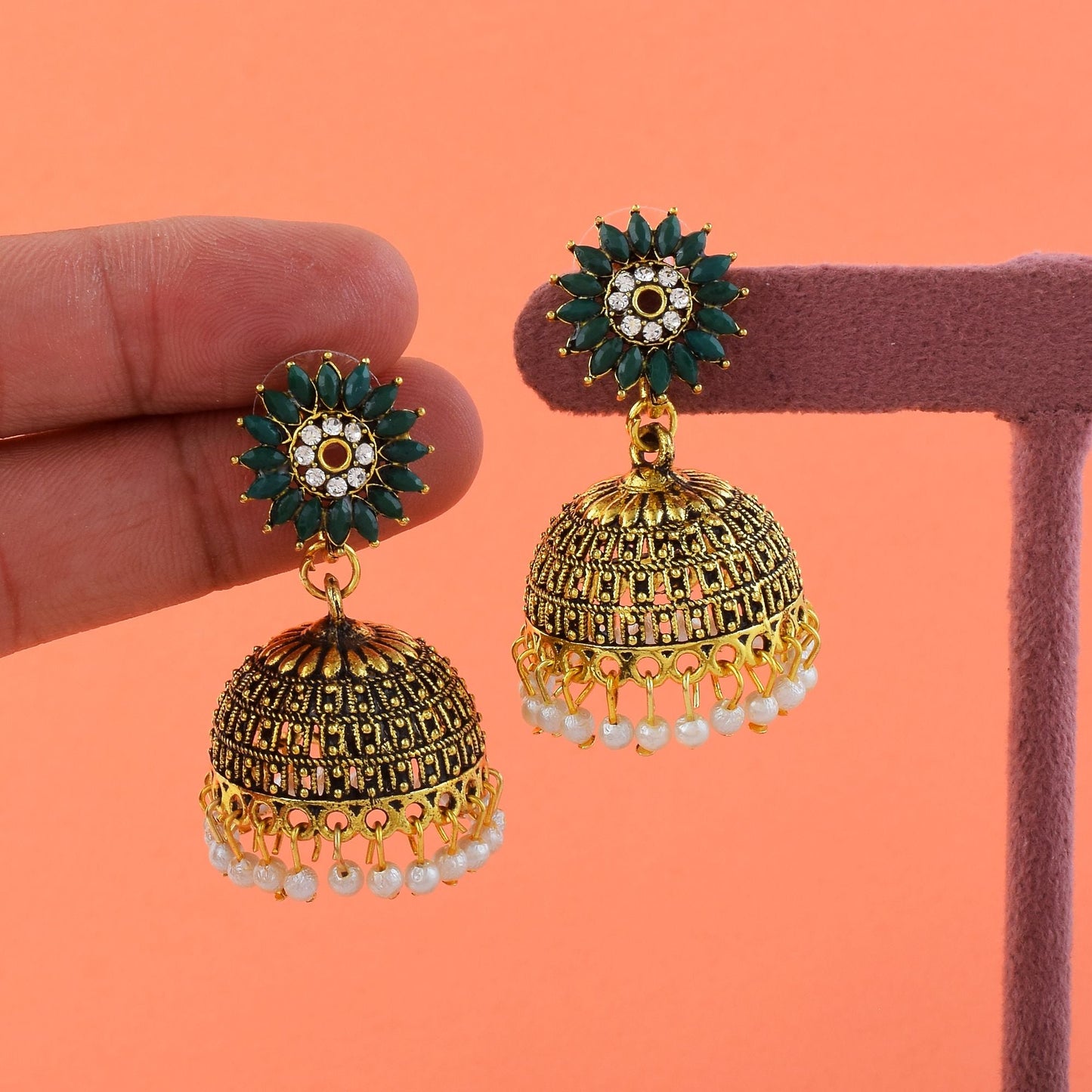 Stylish Green Color Oxidised Earrings Designed For Bridal Fashion, Parties, And Cultural Styling Needs