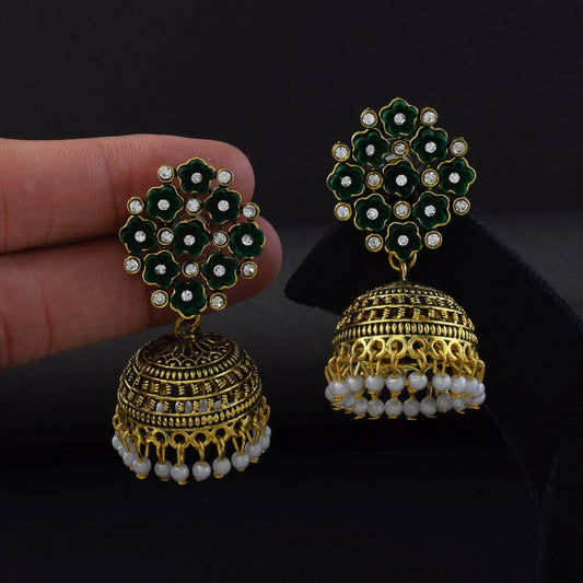 Exclusive Green Color Oxidised Earrings Designed For Traditional Festivals, Engagements, And Bridal Wear