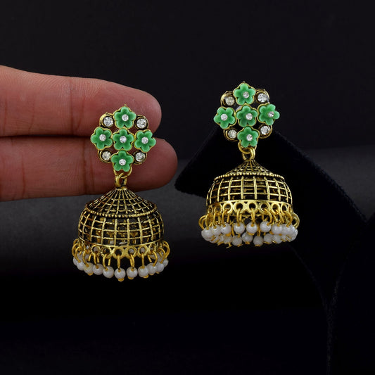 Elegant Light Green Color Oxidised Earrings Crafted For Festivals, Engagements, And Bridal Styling Needs