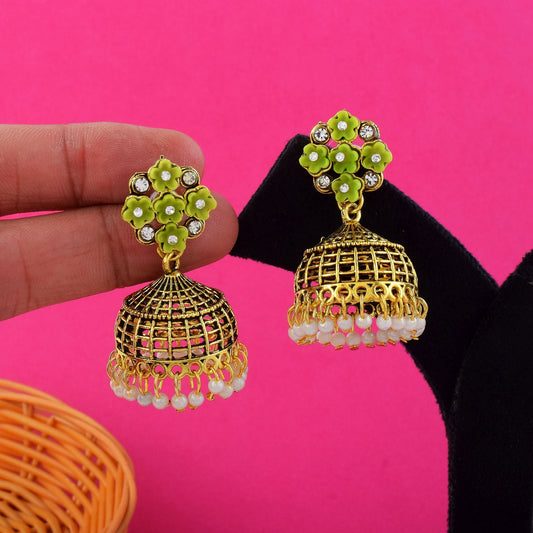 Exclusive Pista Green Color Oxidised Earrings Perfect For Bridal Jewelry And Traditional Outfits Styling