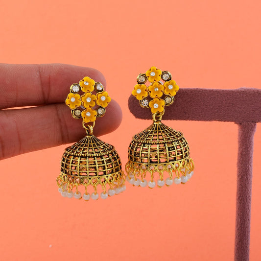 Attractive Yellow Color Oxidised Earrings Perfect For Brides, Parties, And Traditional Festival Jewelry