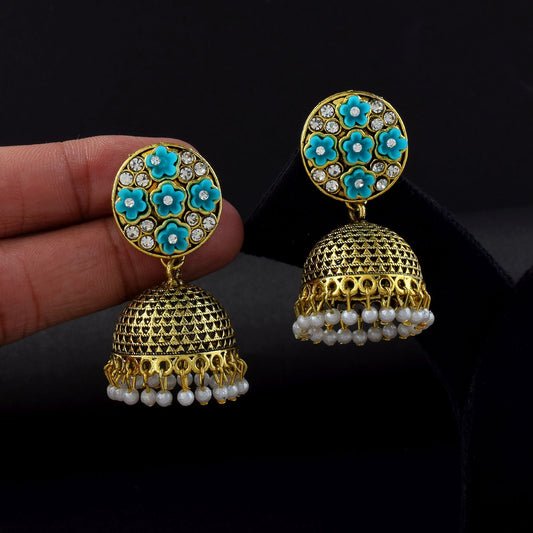 Gorgeous Firozi Color Oxidised Earrings Crafted With Premium Artistic Work For Bridal Jewelry Styling