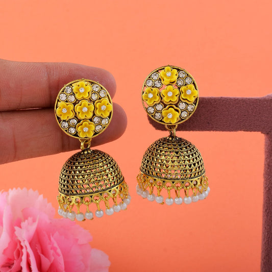 Attractive Yellow Color Oxidised Earrings Perfect For Brides, Festivals, And Traditional Jewelry Styling