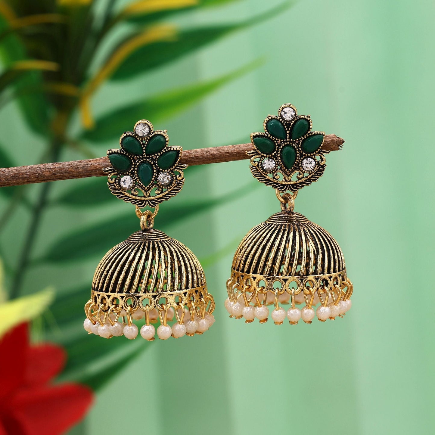 Elegant Green Color Oxidised Earrings Perfect For Wedding Outfits, Parties, And Daily Styling