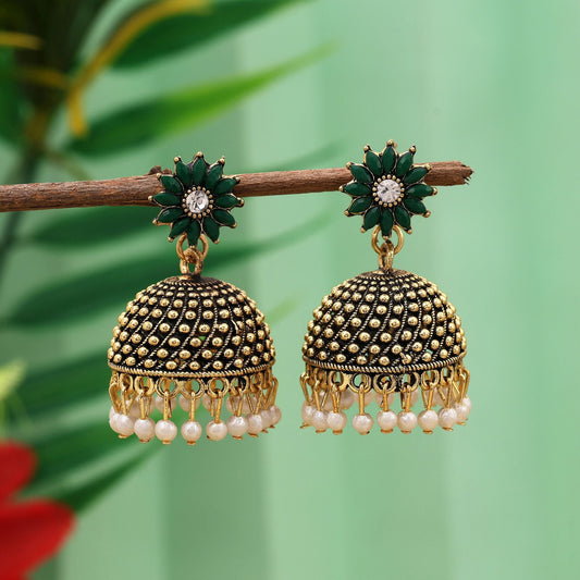 Elegant Green Color Oxidised Earrings Perfect For Festivals, Bridal Wear, And Women’S Cultural Jewelry