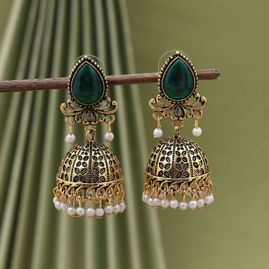 Stylish Green Color Oxidised Earrings Perfect For Weddings, Functions, And Ethnic Women’S Party Jewelry