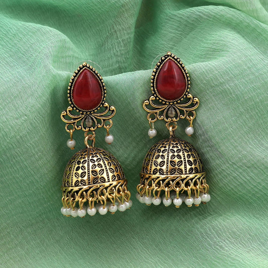 Gorgeous Red Color Oxidised Earrings Crafted For Festivals, Party Outfits, And Women’S Bridal Jewelry