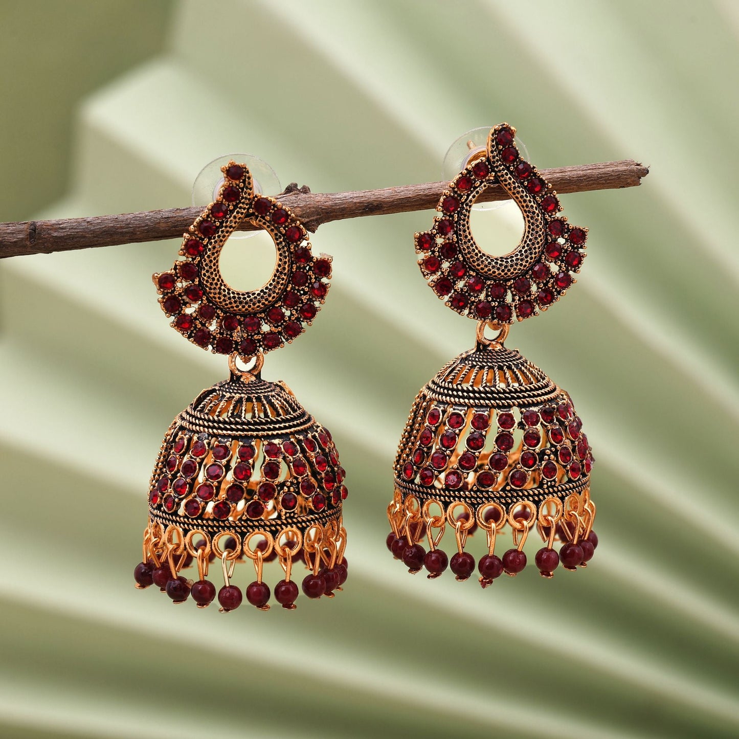Exclusive Maroon Color Oxidised Earrings Designed With Handmade Work For Brides And Festive Outfits