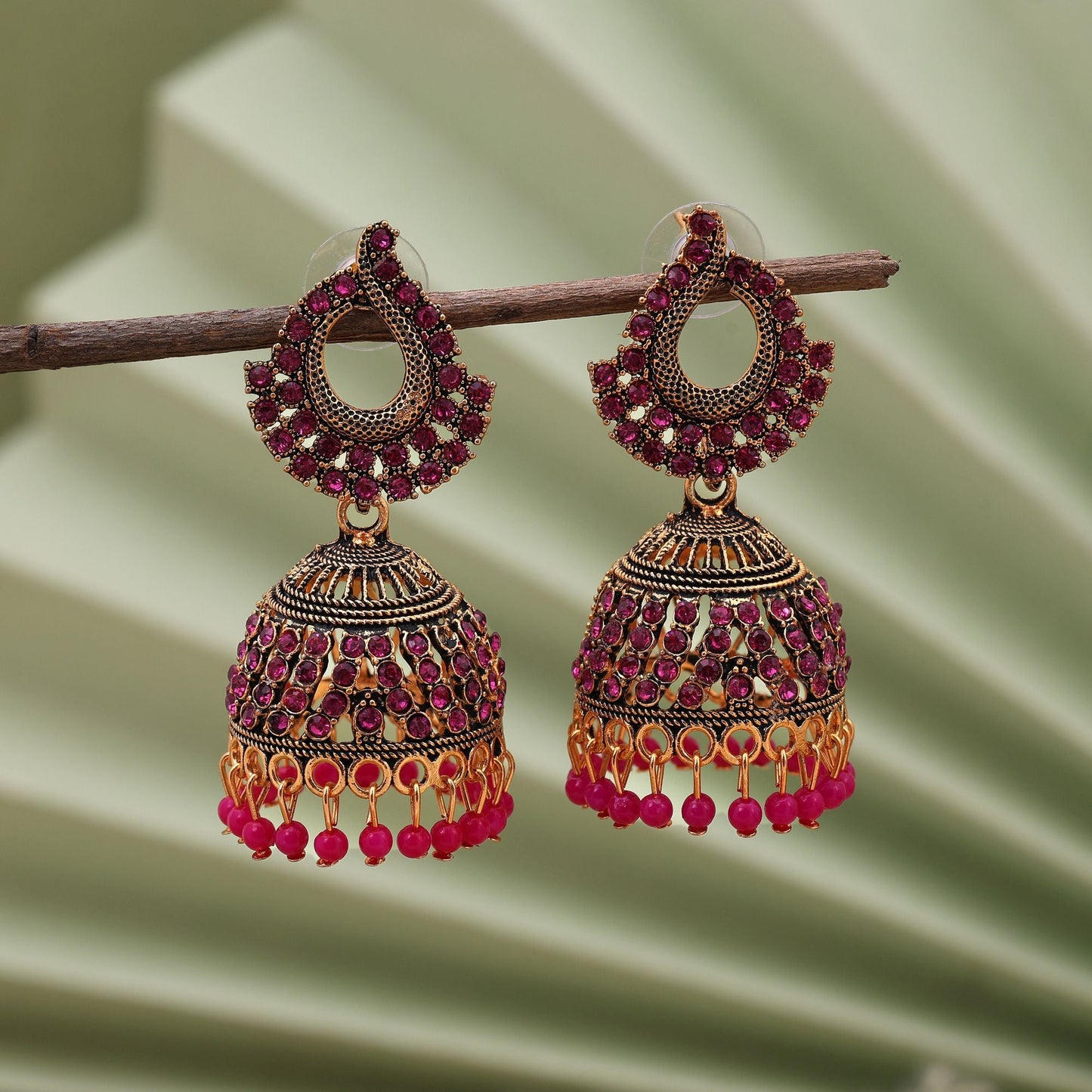 Stylish Rani Color Oxidised Earrings Perfect For Weddings, Functions, And Ethnic Women’S Fashion Jewelry