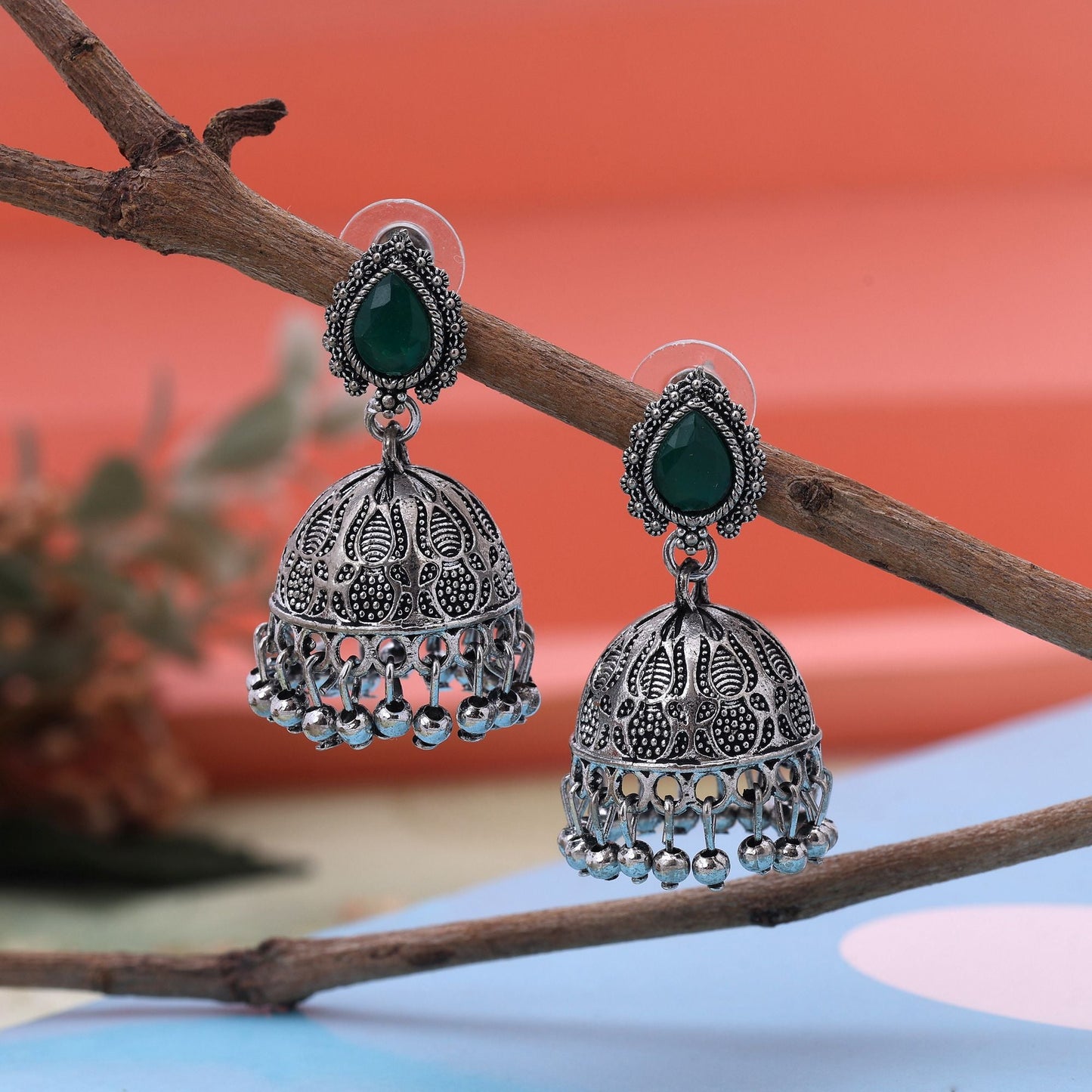 Gorgeous Green Color Oxidised Earrings Crafted For Cultural Festivals, Parties, And Women’S Bridal Outfits