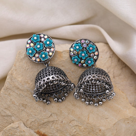 Beautiful Firozi Color Oxidised Earrings Crafted With Handmade Work For Weddings, Festivals, And Parties