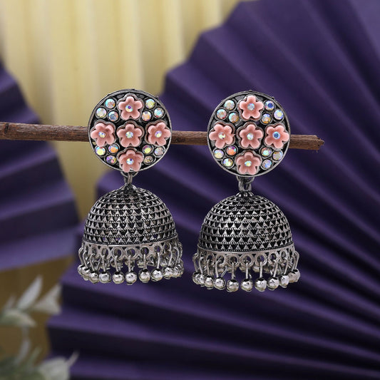 Stylish Peach Color Oxidised Earrings Crafted With Handmade Work For Weddings, Festivals, And Party Looks