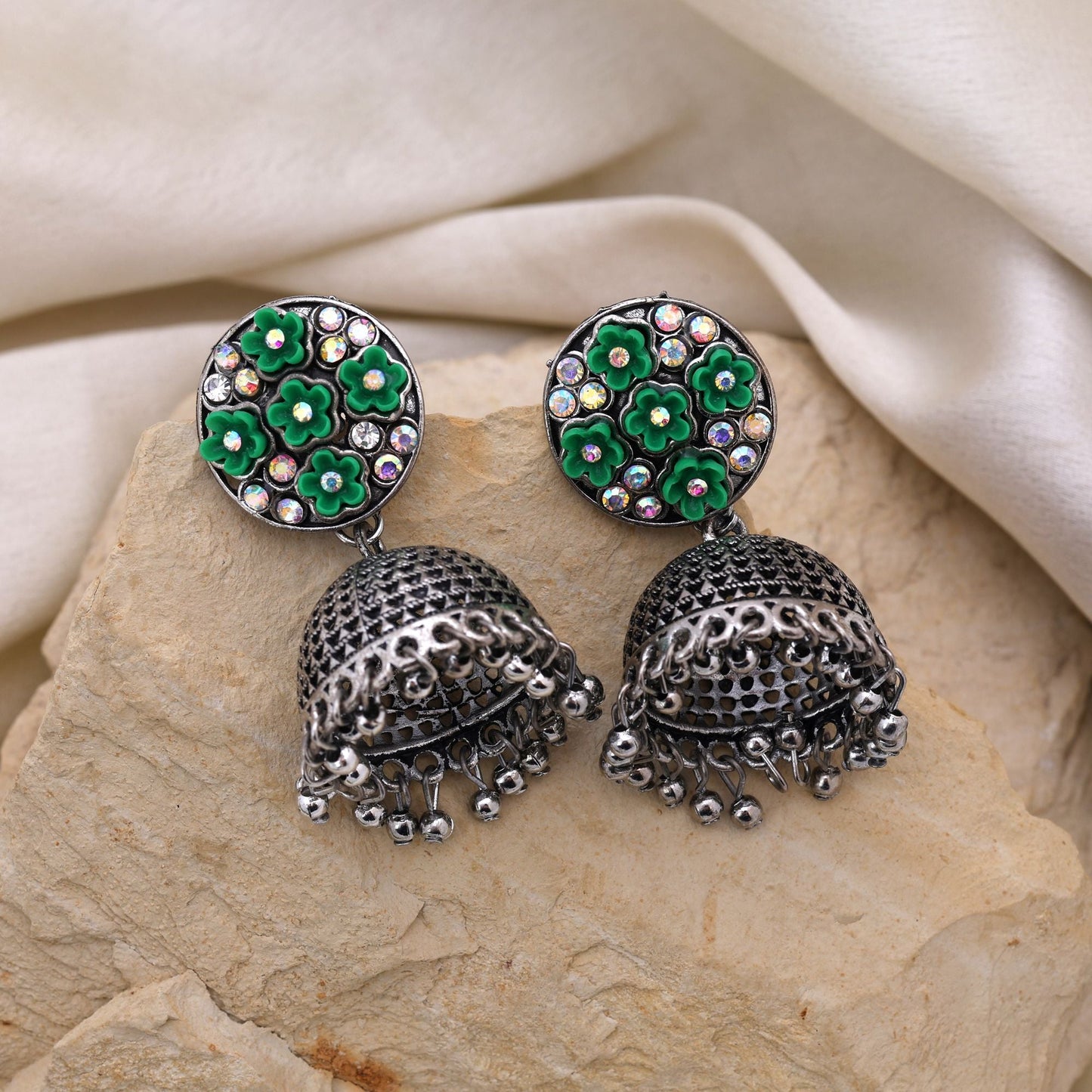 Exclusive Rama Green Color Oxidised Earrings Designed For Women’S Bridal Styling And Ethnic Party Wear