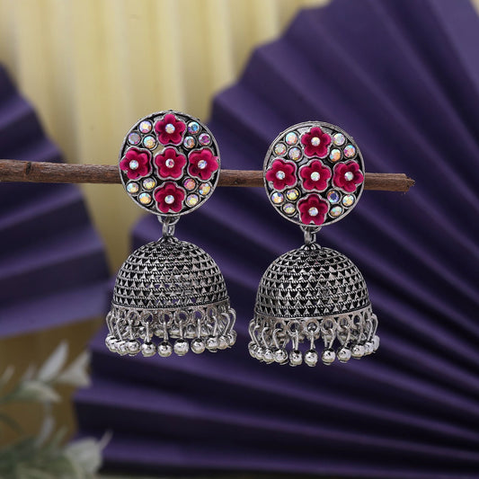Stylish Rani Color Oxidised Earrings Crafted For Festivals, Women’S Party Outfits, And Bridal Jewelry