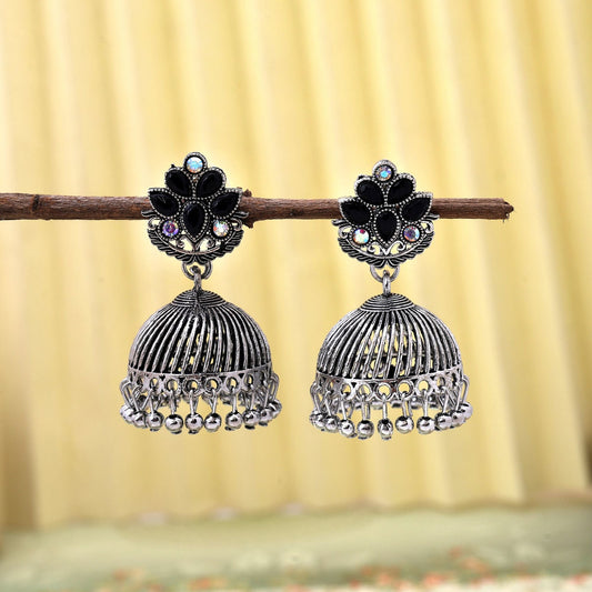 Gorgeous Black Color Oxidised Earrings Crafted With Handmade Artistic Detailing For Brides And Cultural Looks