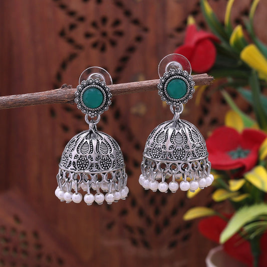 Gorgeous Green Color Oxidised Earrings Ideal For Brides, Festivals, And Cultural Functions