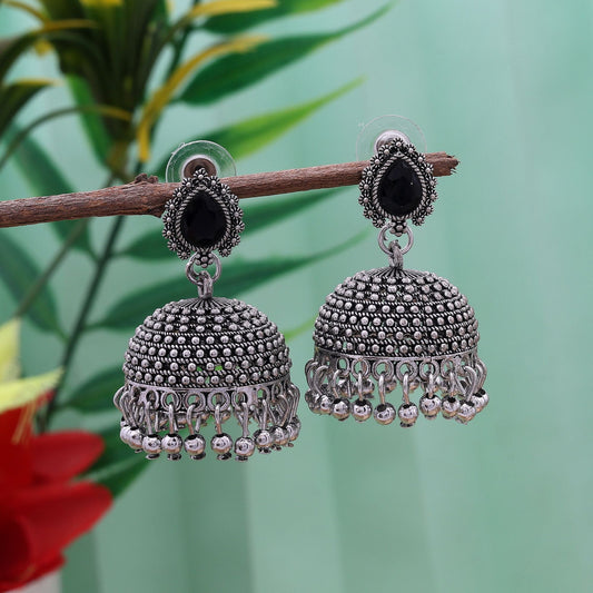 Antique Black Color Oxidised Earrings With Elegant Handmade Finish For Ethnic Outfits