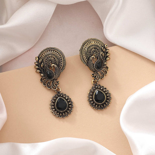 Black Color Oxidised Earrings With Artistic Handmade Patterns For Classic Appeal