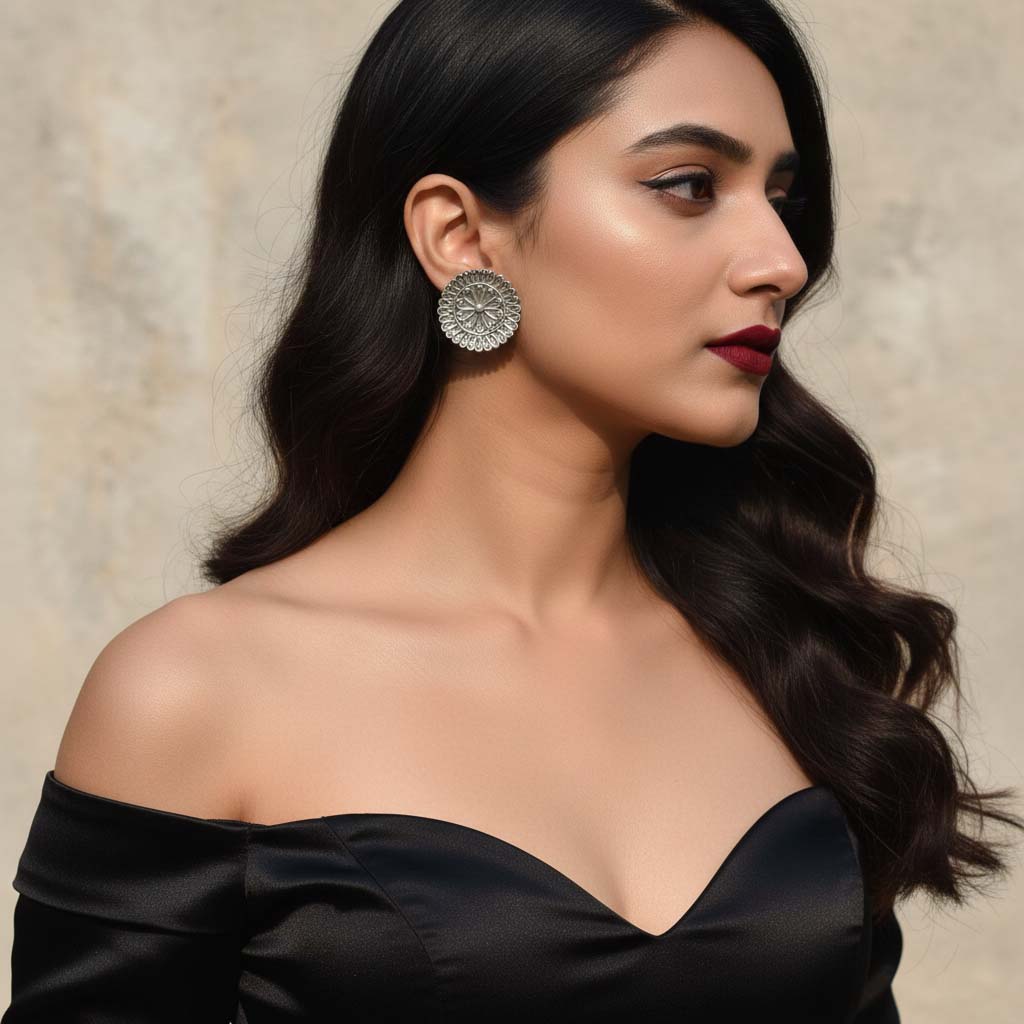 Silver Color Oxidised Earrings Crafted With Classic Oxidised Shine Perfect For Everyday Ethnic Wear