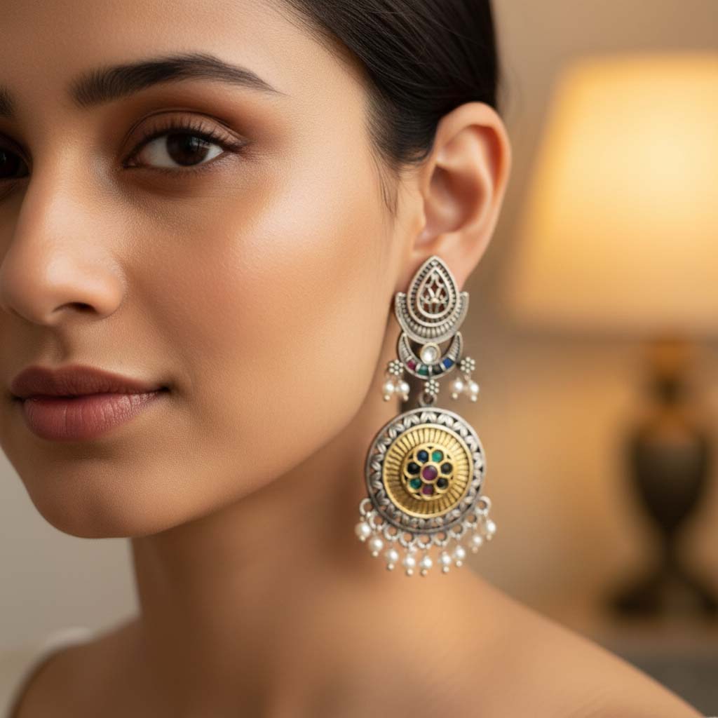 Multi Color Oxidised Earrings Offering Lively Dual-Tone Vibrance Suitable For Joyful Traditional Events