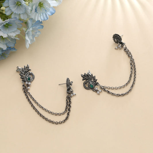 Green Color Oxidised Ear Cuff Elegant Traditional Ethnic Fashion Jewelry Collection Design