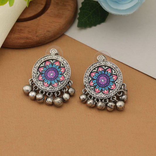 Multi Color Meena Work Oxidised Earrings Traditional Handmade Ethnic Jewelry Design