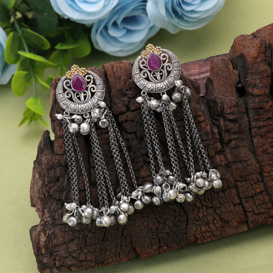 Rani Color Dual Tone Oxidised Earrings With Timeless Traditional Beauty