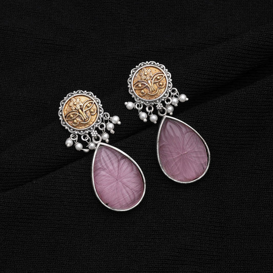Light Pink Color Dual Tone Oxidised Earrings With Modern Ethnic Touch