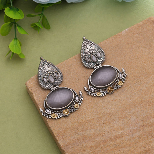 Grey Color Dual Tone Oxidised Earrings For Sophisticated Ethnic Look