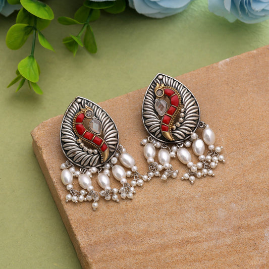 Red Color Oxidised Earrings With Traditional Elegance And Modern Charm