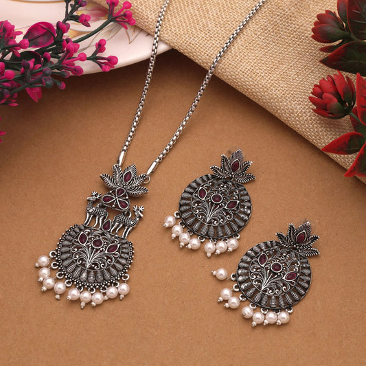 Royal Purple Color Oxidised Necklace Set For Festive And Cultural Outfits