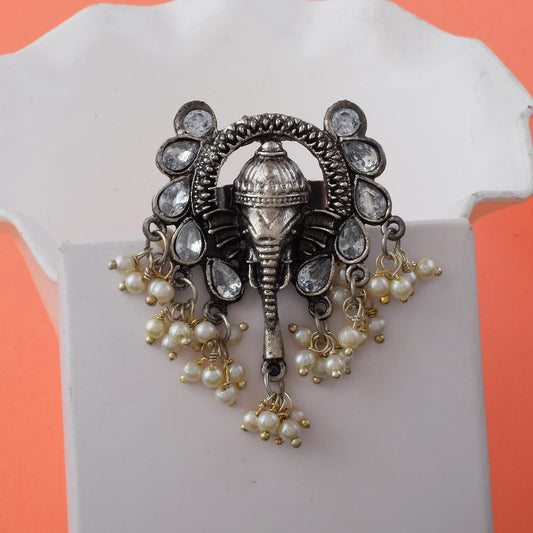 Designer Silver Color Oxidised Rings With Floral And Tribal Motifs