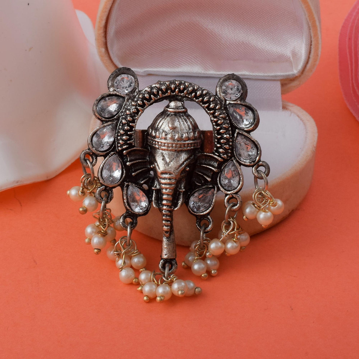 Designer Silver Color Oxidised Rings With Floral And Tribal Motifs | FEMNARI