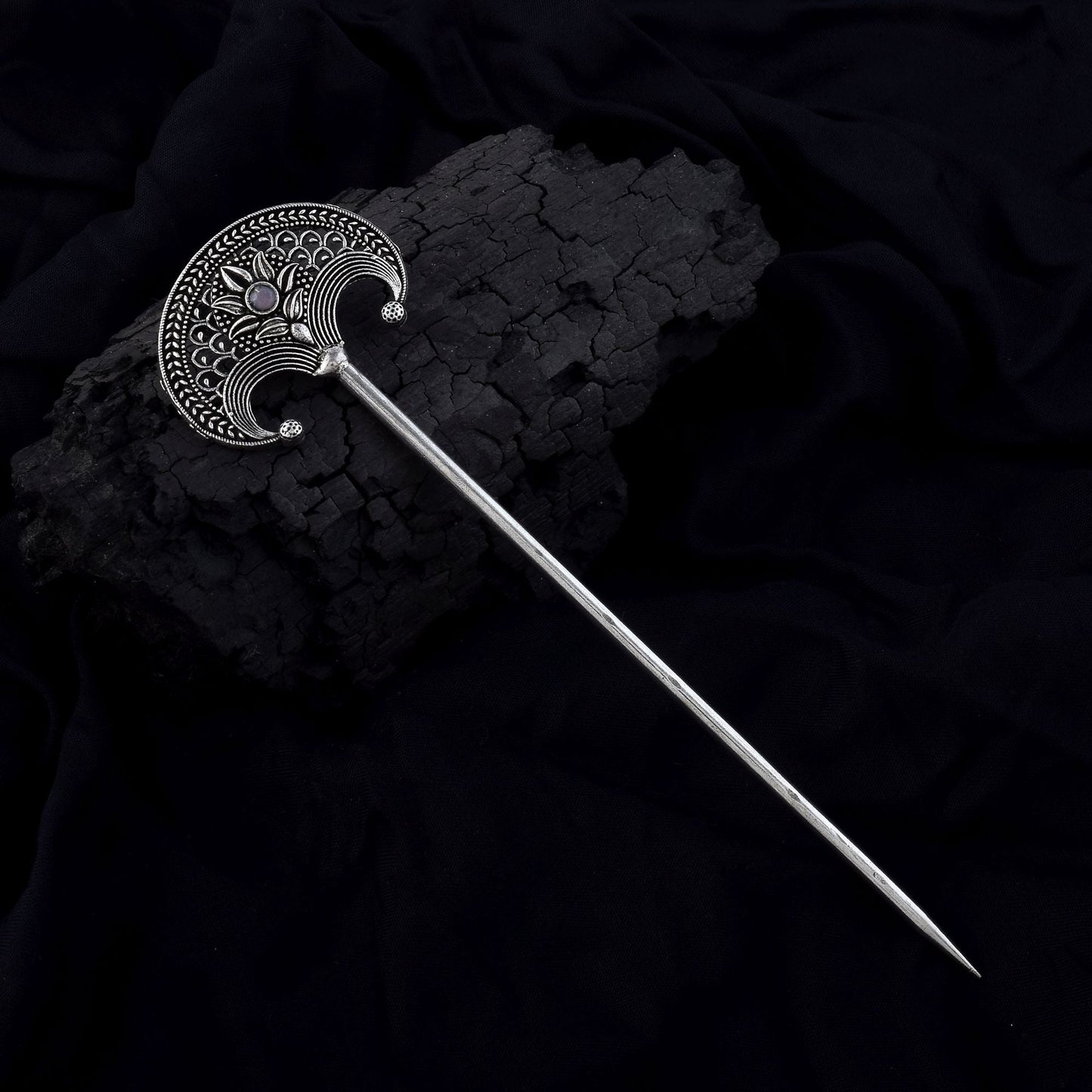 Beautiful Silver Color Oxidised Hair Pin Designed For Brides, Festivals, And Party Jewelry Styling