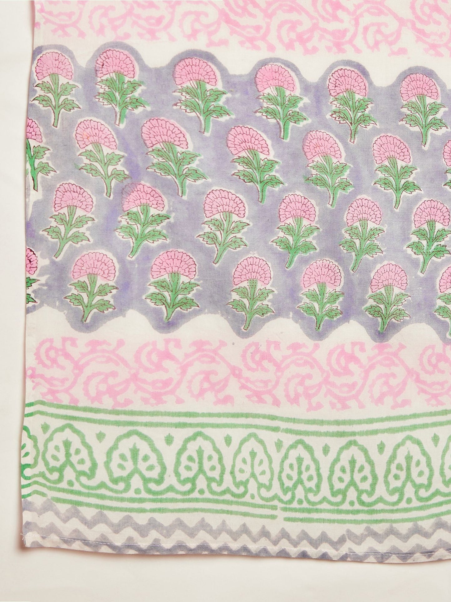 Grey & Pink Color Ethnic Motifs Printed Pure Cotton Kurta & Trousers With Dupatta