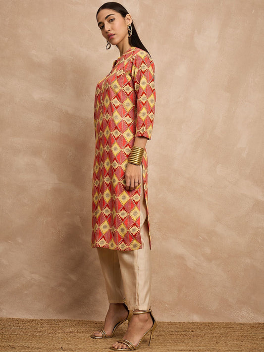 Multi Color Geometric Printed Sequinned Asymmetric Pathani Kurta