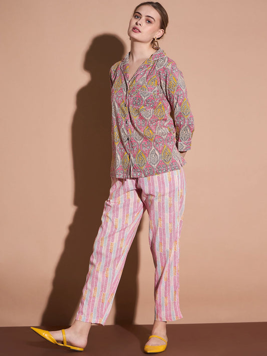 Pink Color Printed Pure Cotton Shirt With Trouser