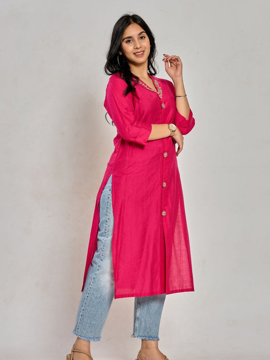 Rani Pink Color Gota Patti Work Kurti
