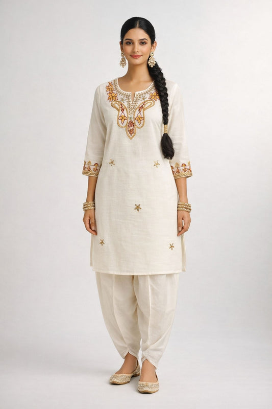 Mirror Embroidery With Thread And Zari Work White Color Co-Ord Set