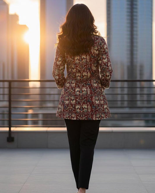 Multi Color Printed Cotton Kurti With Lace Work