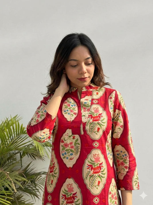 Red Color Light Summer Friendly Short Kurti