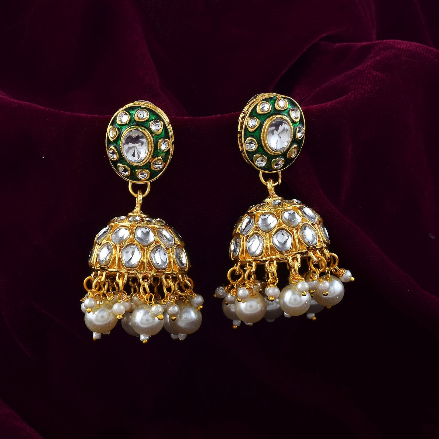 Beautiful White Color Meena Work Kundan Earrings Perfect for Party Wear and Wedding Styling