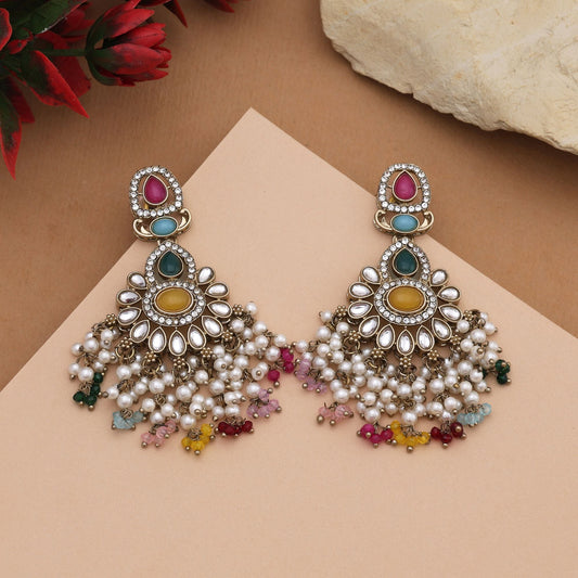 Gorgeous Multi Color Kundan Earrings With Traditional Design Perfect For Grand Events