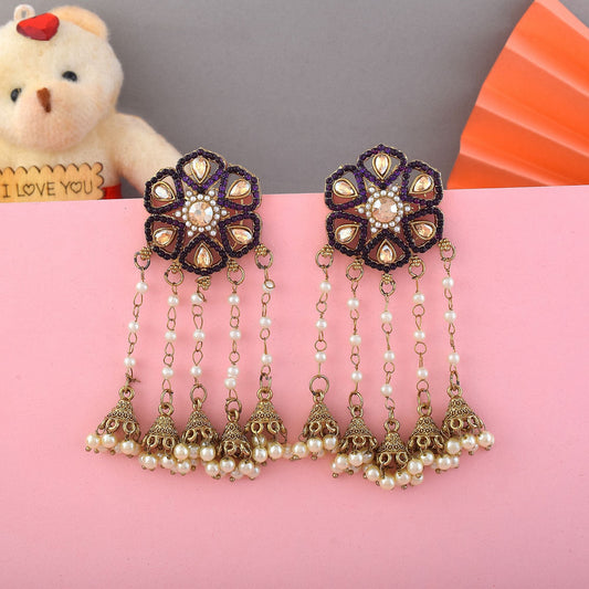 Purple Color Kundan Earrings