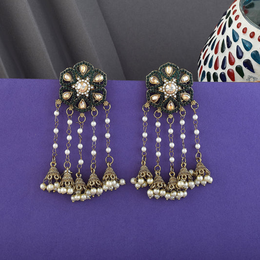 Green Color Kundan Earrings