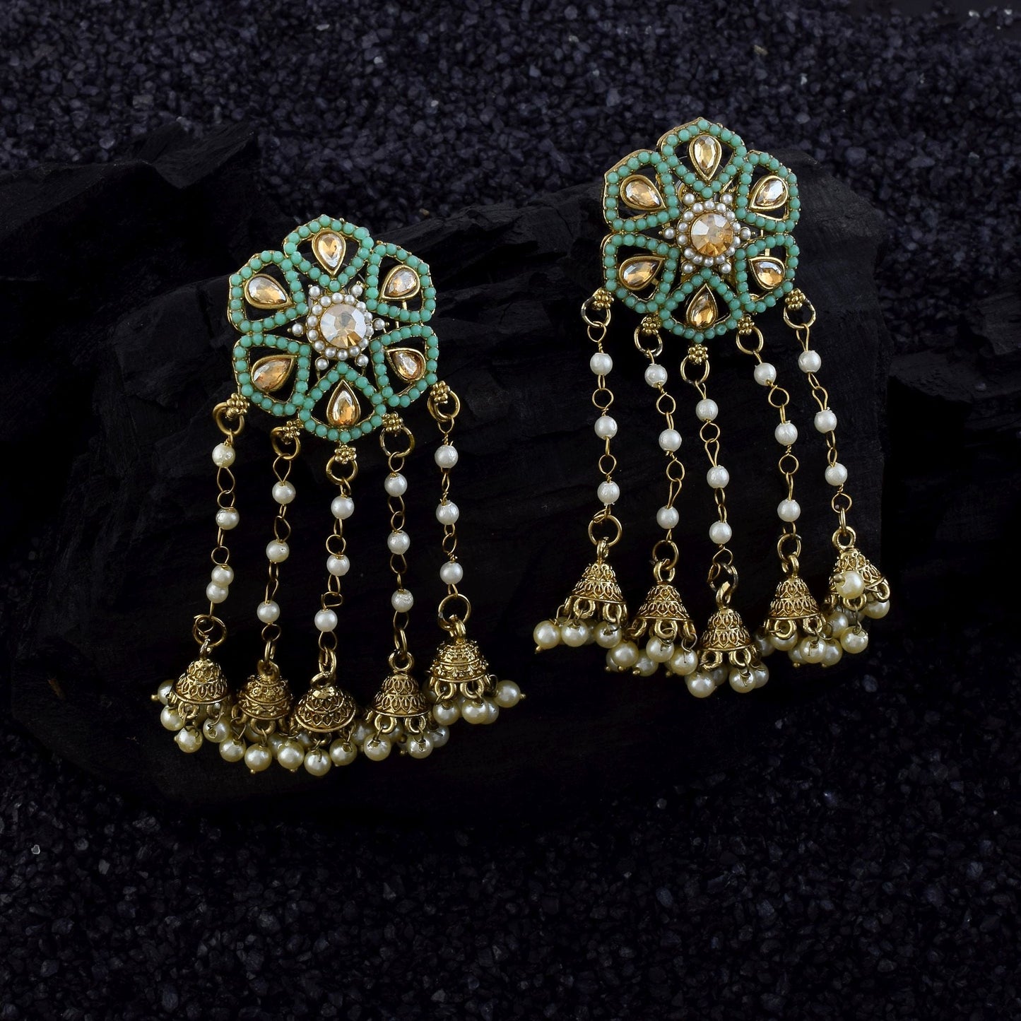 Light Green Color Kundan Earrings