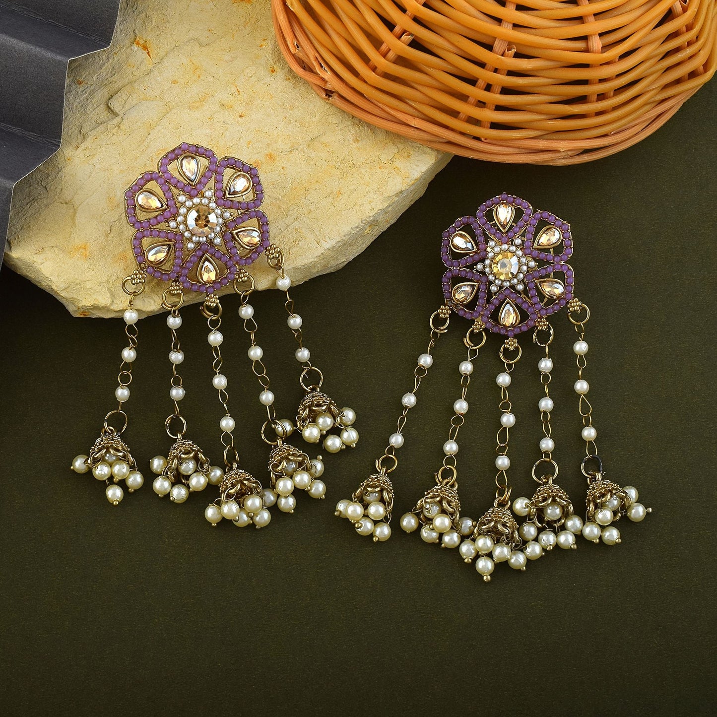 Purple Color Kundan Earrings