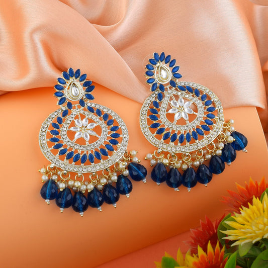 Blue Color Kundan Earrings